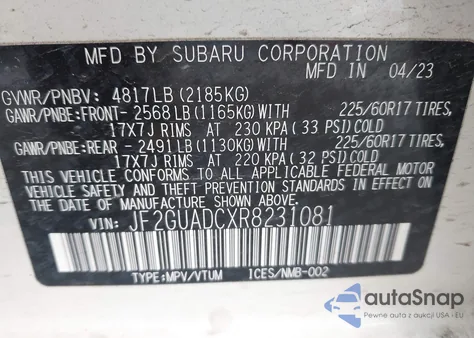 2024 Subaru Crosstrek Premium z USA, uszkodzony, nr VIN JF2GUADCXR8231081